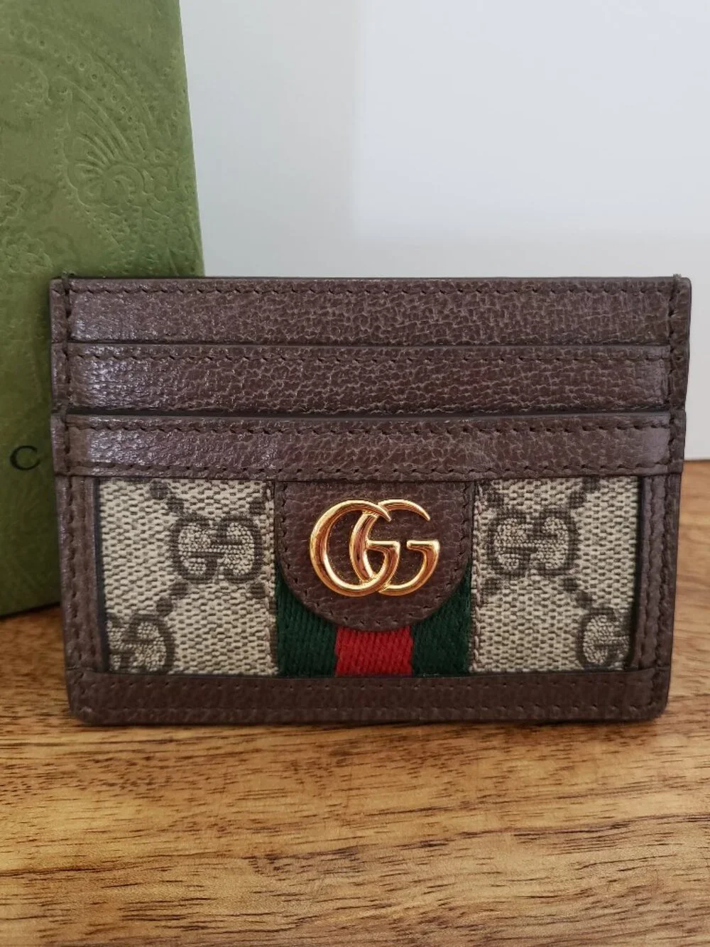Authentic Gucci Ophidia GG Supreme Canvas Card Holder Wallet Dust Bag Box 523159